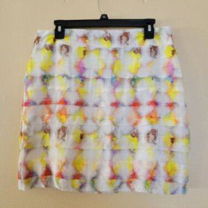 Ann Taylor Ruffle Watercolor Print Silk Mini Skirt Size 10 Multicolor High Rise